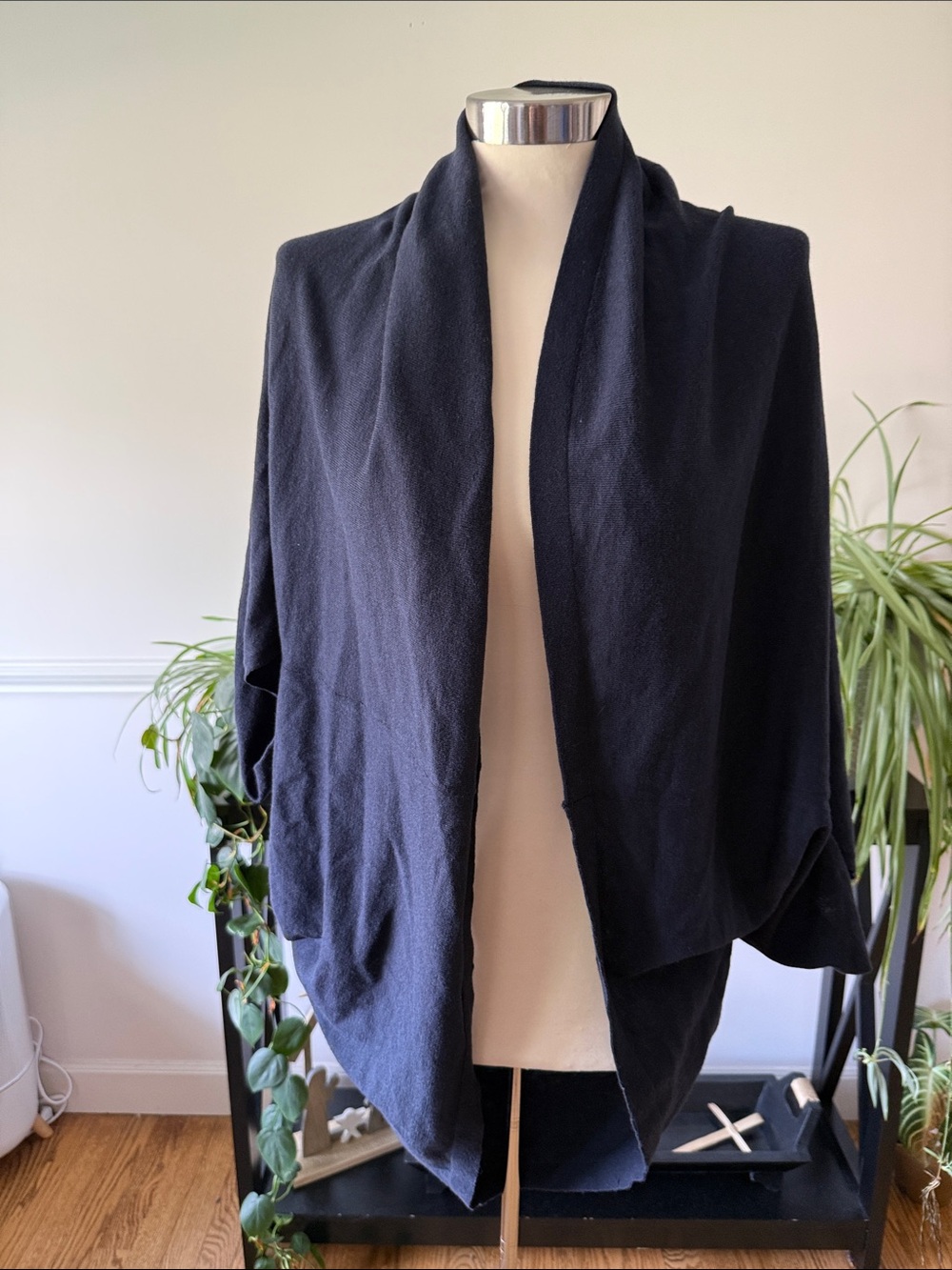 J Jill Wearever Collection Navy Ruana Wrap Cardigan